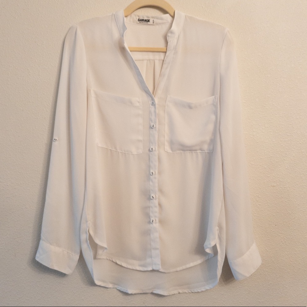 GARAGE White Button Down Blouse with Pockets